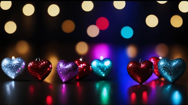 AI generated Colorful, festive decoration with glowing, multi-colored lights at night photo