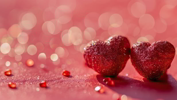 AI generated Valentine's Day background with red hearts on bokeh background photo