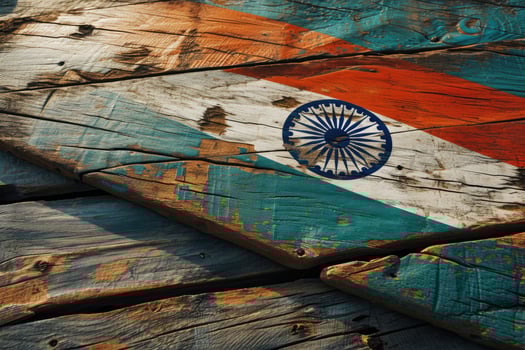 AI generated Indian flag on wood texture background photo