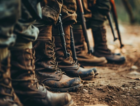 AI generated Soldiers and armed forces in trenches in regional conflict war holding weapons photo