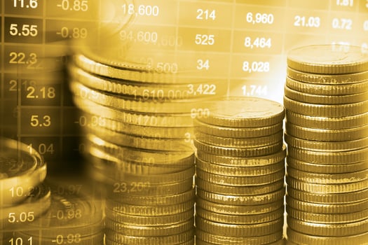 Stock market investment trading financial, coin and graph chart or Forex for analyze profit finance business trend data background. photo