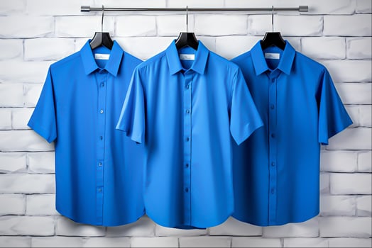AI generated Mens Shirt Hanging in Wardrobe Blue Cotton Apparel on Hanger photo