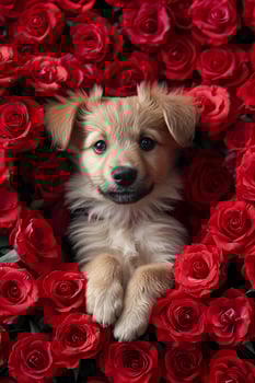 AI generated Puppy Love Canine Affection in Valentine's Hearts photo