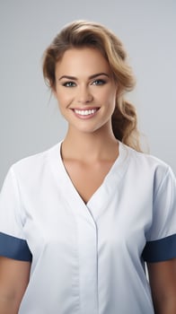 AI generated Portrait of a beautiful goodlooking young nurse smiling in a white background photo