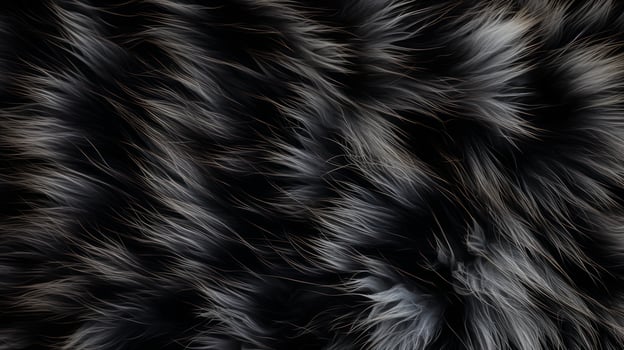 AI generated Black fur close up. Natural animal furry texture. Fur of a black panther, cat, dog, bear, fox. Concept is Softness, Comfort and Luxury. Can be used as Background, Fashion, Textile, photo