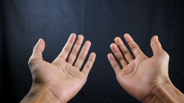 Praying hands with faith in religion and belief in God on blessing background. Power of hope or love and devotion. photo