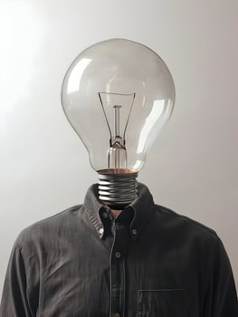 AI generated A giant light bulb head with the body of the man. Idea concept. High quality. AI Generative photo