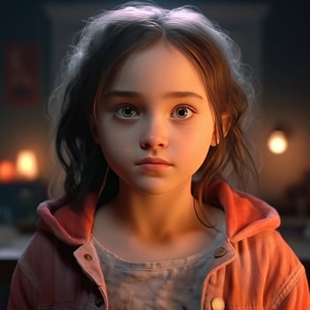 AI generated Cute little girl looks hopefully at the camera. Children's emotions. Expectation of care and warmth. photo