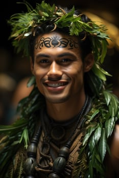 AI generated Portrait of a Polynesian man from the Pacific island of Tahiti. French Polynesia photo
