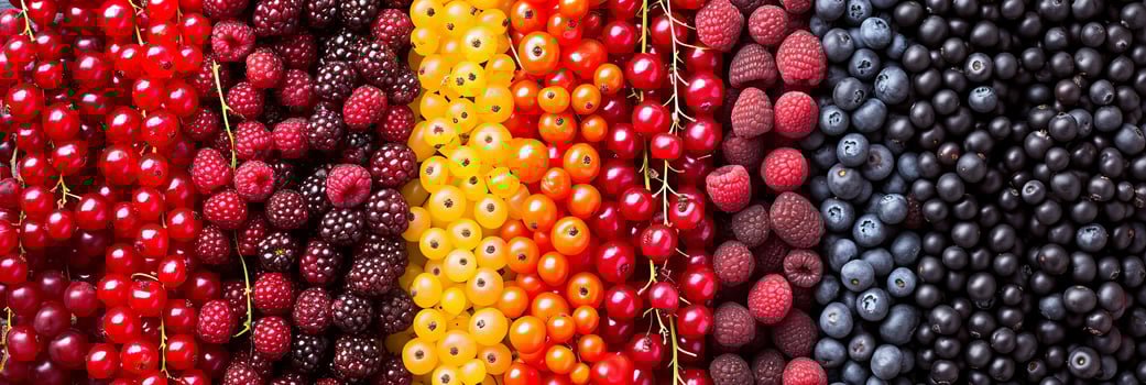 AI generated Collage of berries products with divided white vertical lines in bright light   minimum 7 segments photo