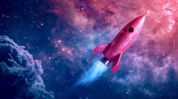 AI Generated Pink rocket flying in space photo