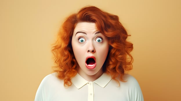 AI generated Young shocked surprise ginger chubby woman. photo