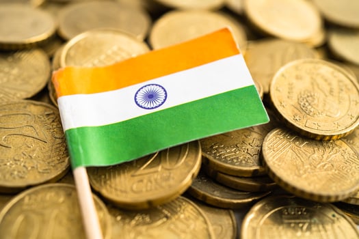 India flag on coins money, finance and accounting, banking concept. photo