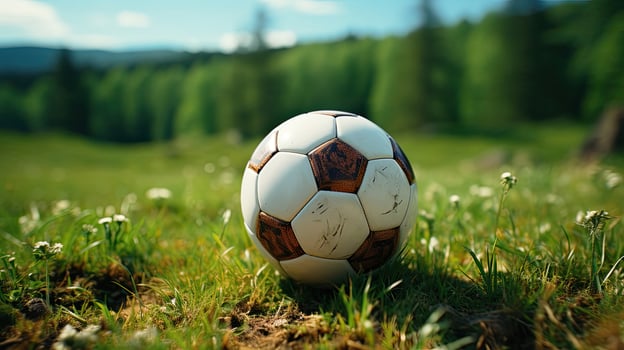 AI generated Soccer ball on green grass in the field. Sports background photo