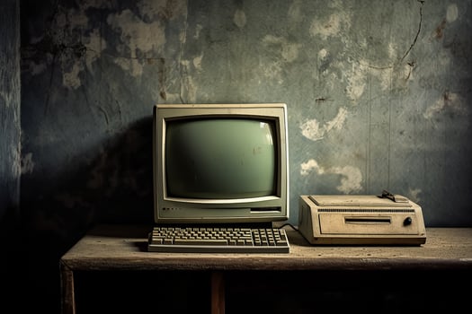 AI generated Closeup photograph of old crt tv in front of old wall photo
