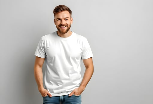 AI generated Man wearing white t-shirt on light grey photo