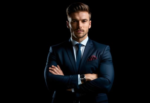 AI generated Handsome confident businessman wearing suit standing isolated photo