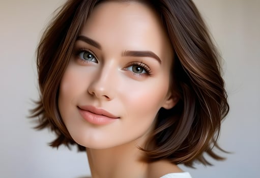 AI generated Beautiful woman face with healthy skin natural make up short brunette hair beauty photo