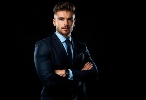 AI generated Handsome confident businessman wearing suit standing isolated photo