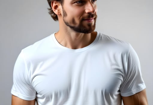AI generated Man wearing white t-shirt on light grey photo