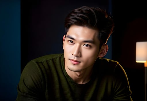 AI generated Portrait of young Asian man. Men's beauty concept. Men's cosmetics. photo