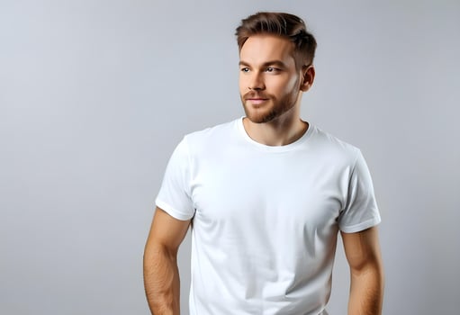 AI generated Man wearing white t-shirt on light grey photo