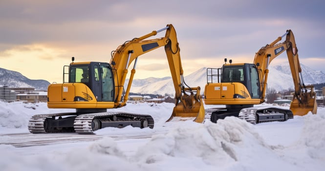 AI generated A Glimpse of Excavators Blanketed in Snow at a Wintry Construction Site photo