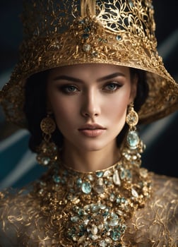 AI generated a beautiful brunette woman in a luxury dress. ai generative photo