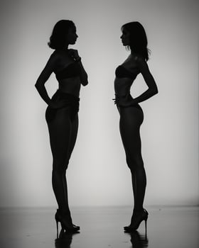 AI generated Silhouette of three women in black and white dresses, studio shot. ai generative photo