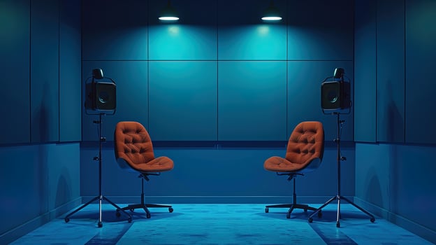 AI generated Contemporary blue office interior with computer and equipment, ai generative photo