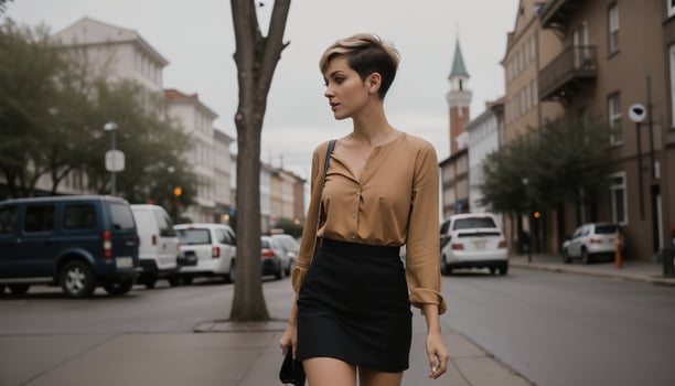 AI generated Beautiful young woman in a beautiful dress on the street of the city. ai generative photo