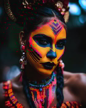 AI generated Portrait of a beautiful young woman with face art. Colorful make up. ai generative photo