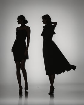 AI generated Silhouette of three women in black and white dresses, studio shot. ai generative photo