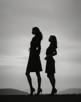 AI generated Silhouette of three women in black and white dresses, studio shot. ai generative photo