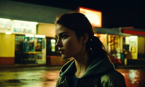 AI generated Beautiful young woman shopping in a grocery store, looking for food. ai generative photo