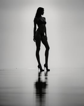 AI generated Silhouette of three women in black and white dresses, studio shot. ai generative photo
