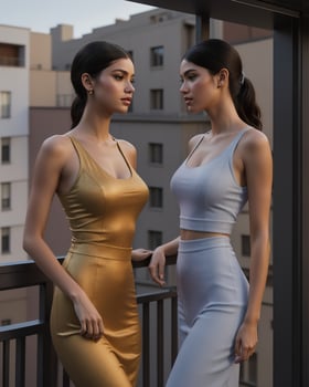 AI generated fashion interior photo of beautiful sensual women with dark hair in elegant clothes. ai generative