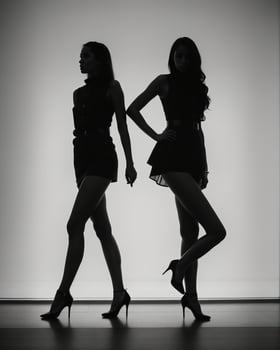 AI generated Silhouette of three women in black and white dresses, studio shot. ai generative photo