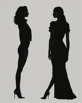 AI generated Silhouette of three women in black and white dresses, studio shot. ai generative photo