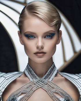 AI generated Beautiful young woman in futuristic costume. Beauty, fashion. Optics. ai generative photo