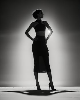 AI generated Silhouette of three women in black and white dresses, studio shot. ai generative photo