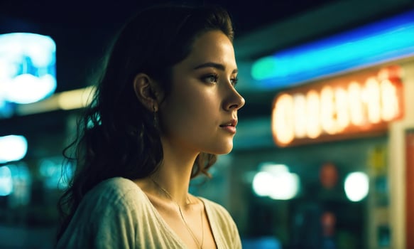 AI generated Beautiful young woman shopping in a grocery store, looking for food. ai generative photo