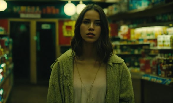 AI generated Beautiful young woman shopping in a grocery store, looking for food. ai generative photo