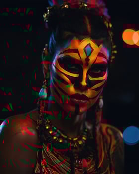 AI generated Portrait of a beautiful young woman with face art. Colorful make up. ai generative photo