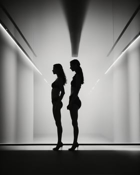 AI generated Silhouette of three women in black and white dresses, studio shot. ai generative photo