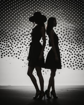 AI generated Silhouette of three women in black and white dresses, studio shot. ai generative photo