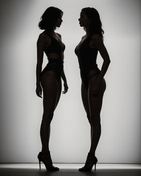 AI generated Silhouette of three women in black and white dresses, studio shot. ai generative photo