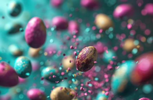 AI generated some colorful colored eggs are falling out of space photo
