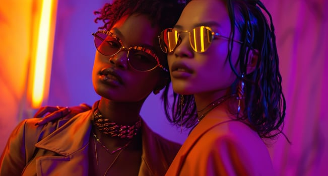 AI generated two people posing for a photo while wearing sunglasses