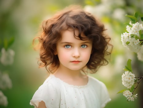 Beautiful girl with flowers close-up. Spring or summertime concept photo